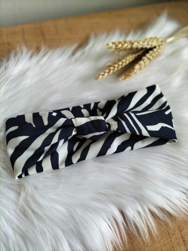 Haarbandje knoop - Zebra / donkerblauw